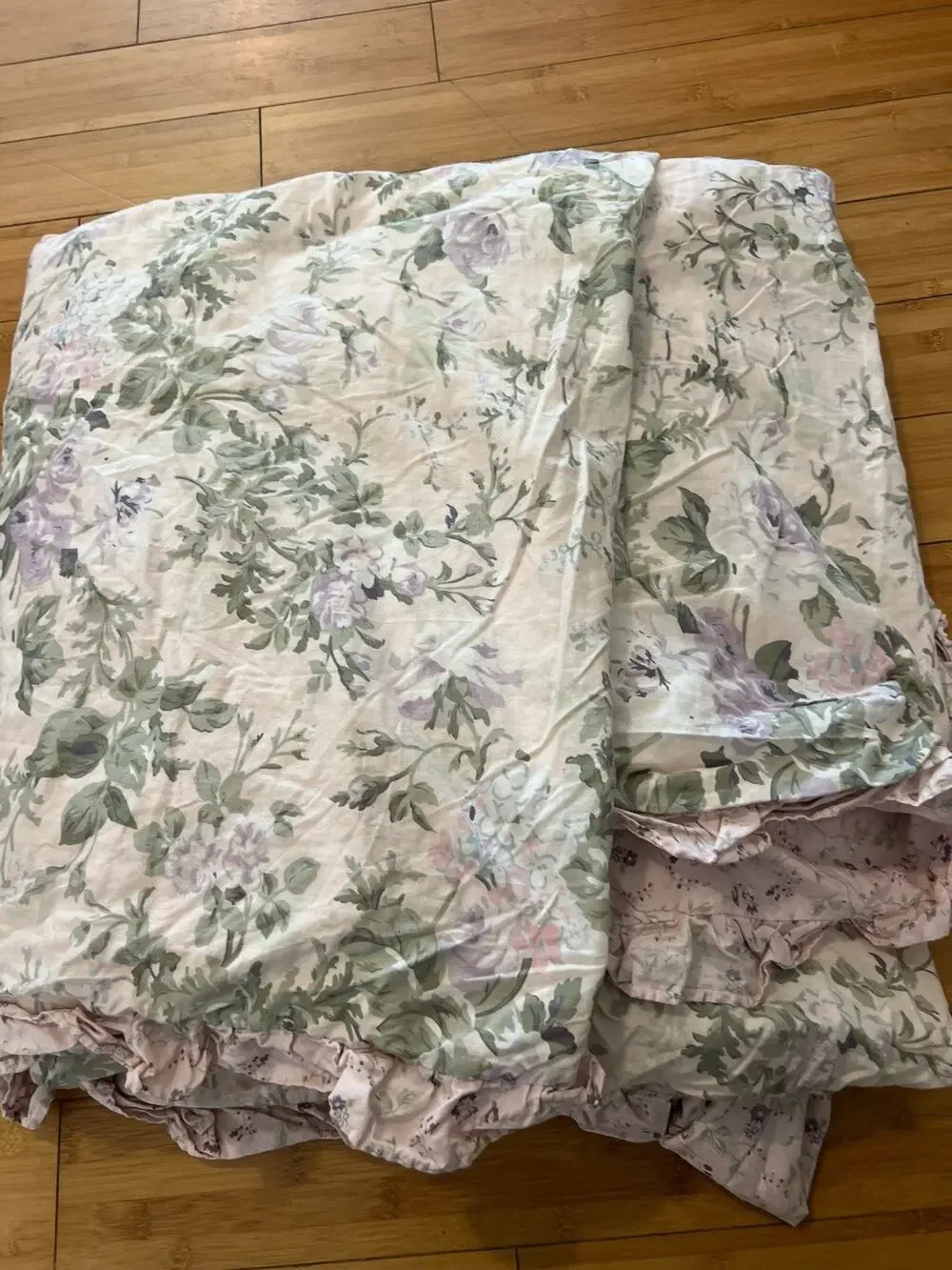 Rachel Ashwell Treasure Bohemian Pink Blue Floral Queen Duvet Cover Ruffled Edg
